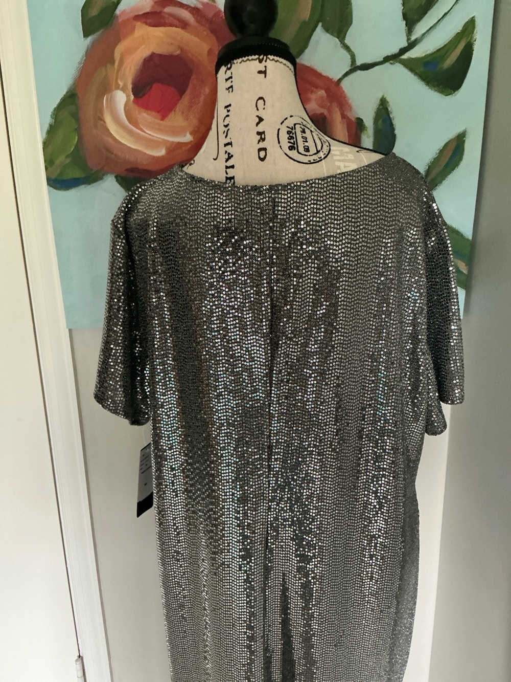 Vegas ready! bebe Silver Sequin Short-Sleeve Tunic